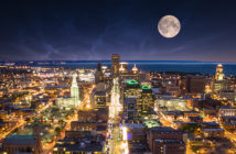 Full moon Buffalo NY cityscape