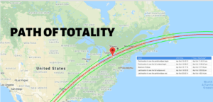 Path of totality map of Rochester and Western NY