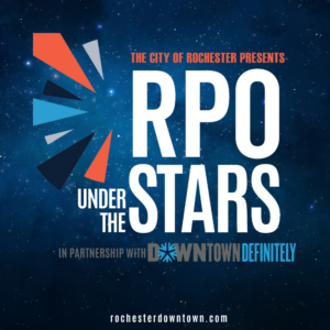 Announcement graphic for RPO Under the Stars, in partnership with Downtown Definitely.
