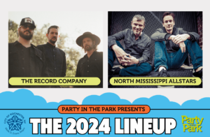 2024 Rochester Party in the Park concert series week 1 lineup graphic featuring the North Mississippi Allstars and The Record Company.