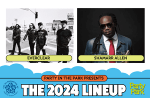 Rochester Party in the Park Concert Series 2024 lineup poster for August 15, featuring Everclear and Shamarr Allen.